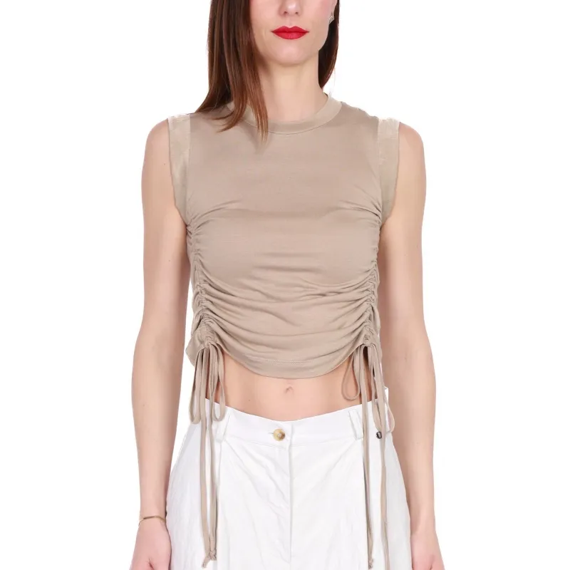 TOP IN JERSEY DI VISCOSA, BEIGE