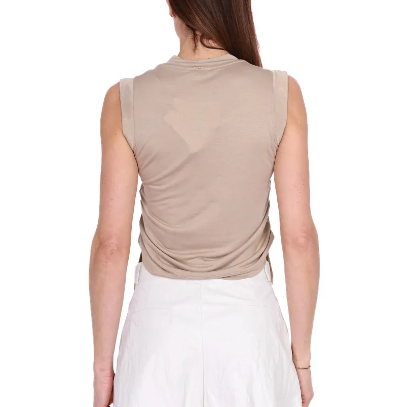 TOP IN JERSEY DI VISCOSA, BEIGE