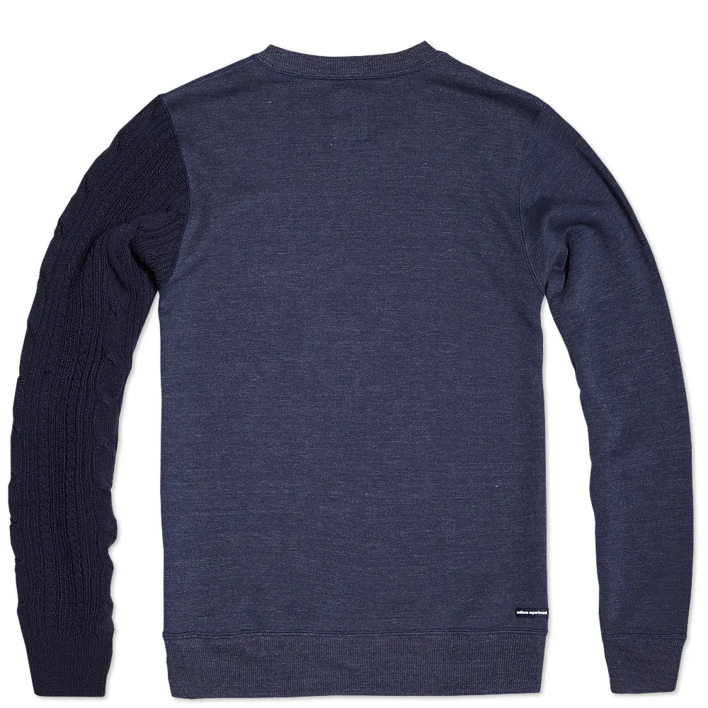 Uniform Experiment Cable Knit Sleeve Crew NeckNavy