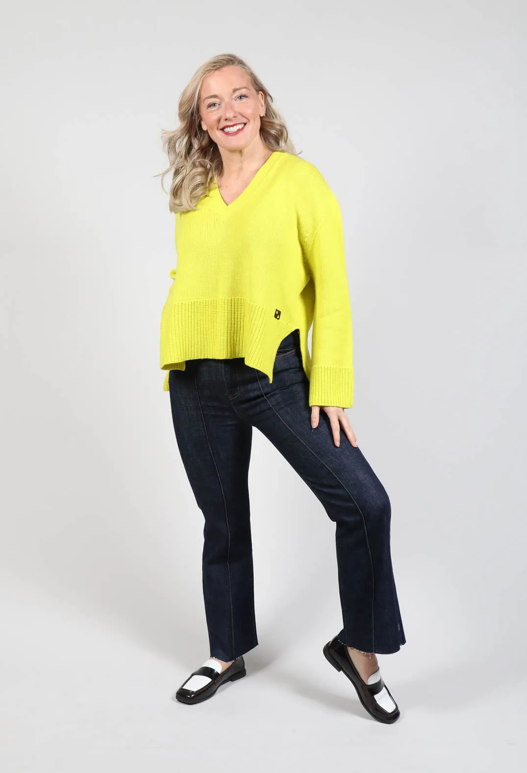 V Neck Jumper in Lime