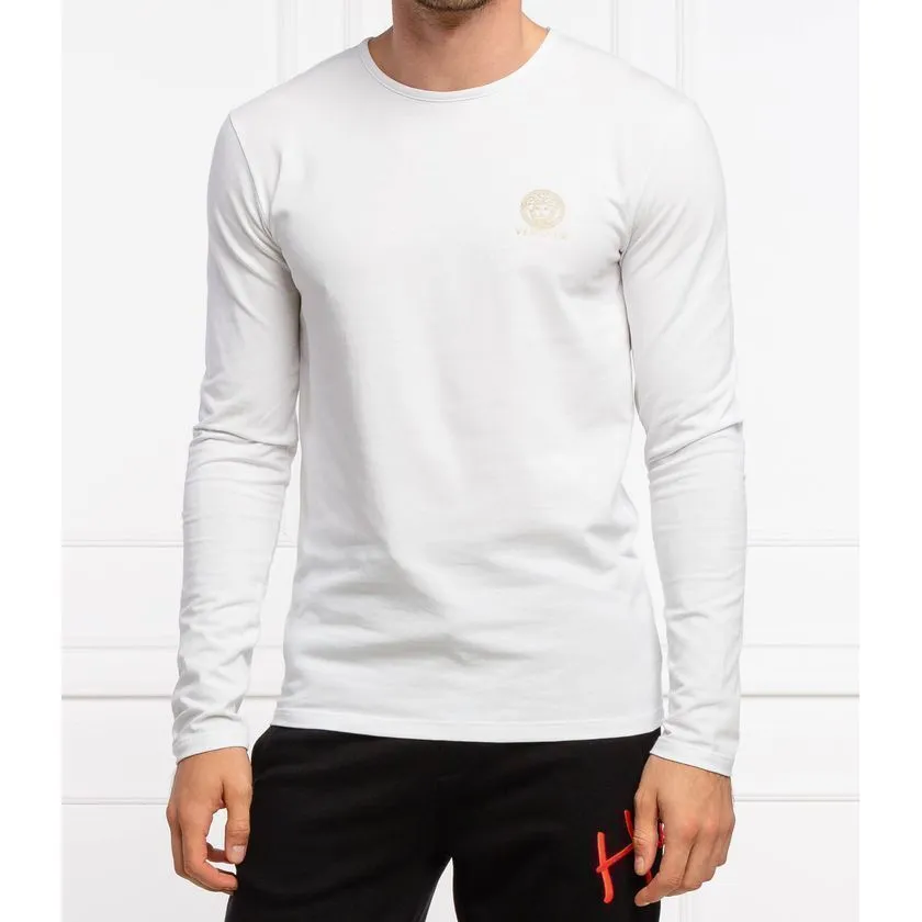 VERSACE  |Crew Neck Long Sleeves Plain Cotton Long Sleeve T-shirt Logo