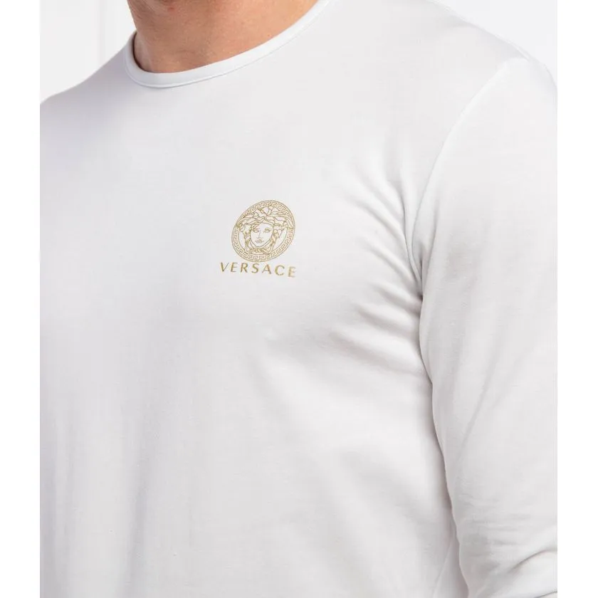 VERSACE  |Crew Neck Long Sleeves Plain Cotton Long Sleeve T-shirt Logo