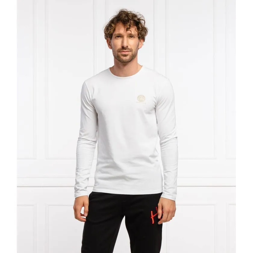 VERSACE  |Crew Neck Long Sleeves Plain Cotton Long Sleeve T-shirt Logo