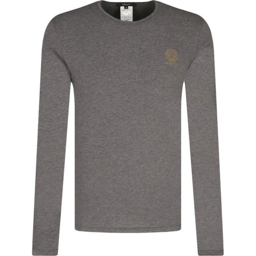 VERSACE  |Crew Neck Long Sleeves Plain Cotton Long Sleeve T-shirt Logo