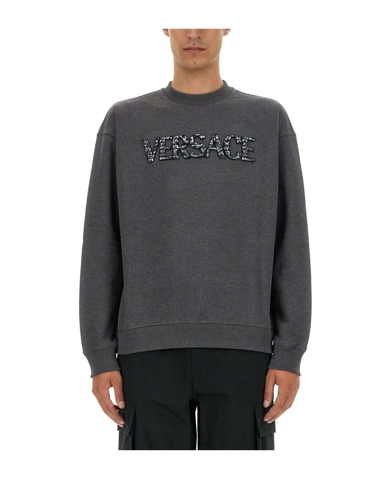 VERSACE  |Crew Neck Pullovers Long Sleeves Plain Cotton Logo Luxury