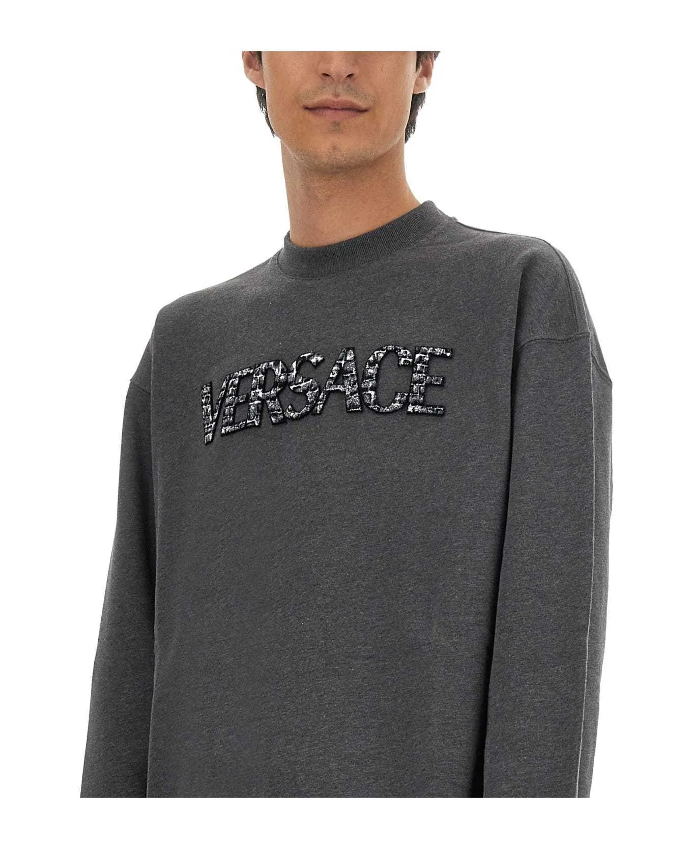 VERSACE  |Crew Neck Pullovers Long Sleeves Plain Cotton Logo Luxury