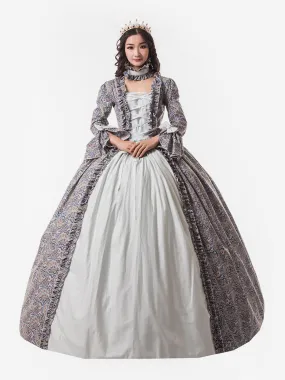 Victorian Retro Tudor Dress  Costume Women's Baby Blue Trumpet Long Sleeves Ruffle Floral Print Ball Gown Victorian Era Style Se