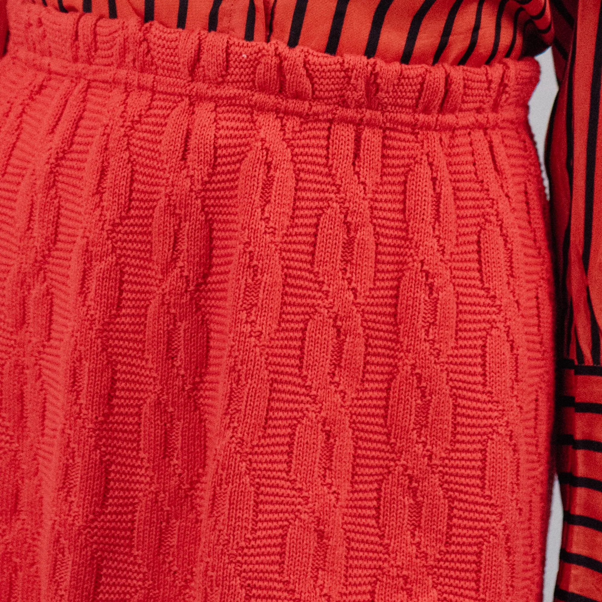 Vintage Cherry Red Cable Knit Skirt (S)