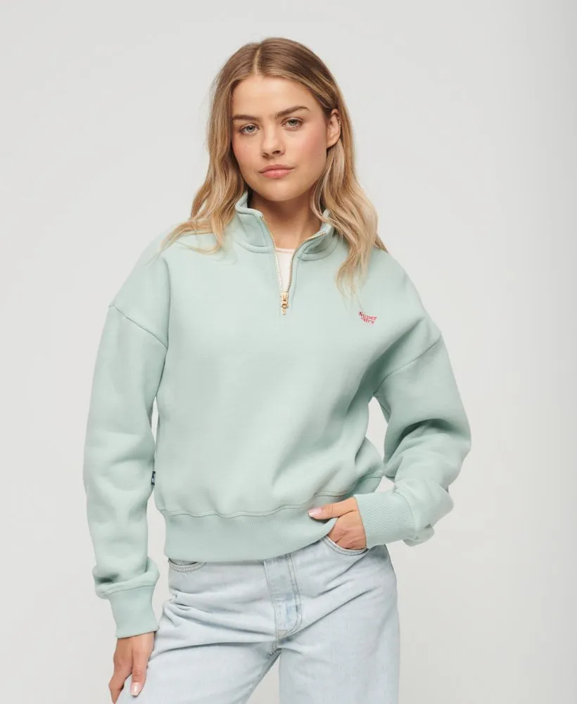 Vintage Logo Embroidered Half Zip Sweatshirt | Sea Green