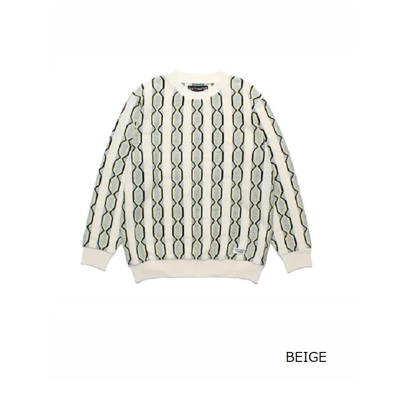 WACKO MARIA  |Crew Neck Pullovers Stripes Long Sleeves Cotton Oversized