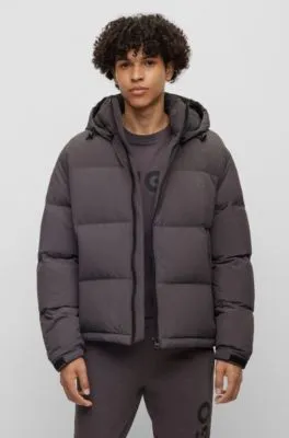 Water-repellent down jacket with detachable hood