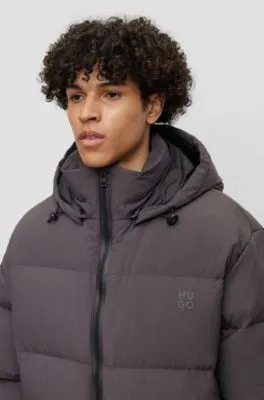 Water-repellent down jacket with detachable hood