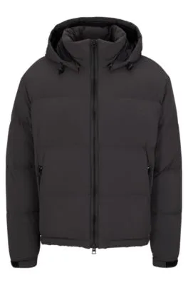 Water-repellent down jacket with detachable hood