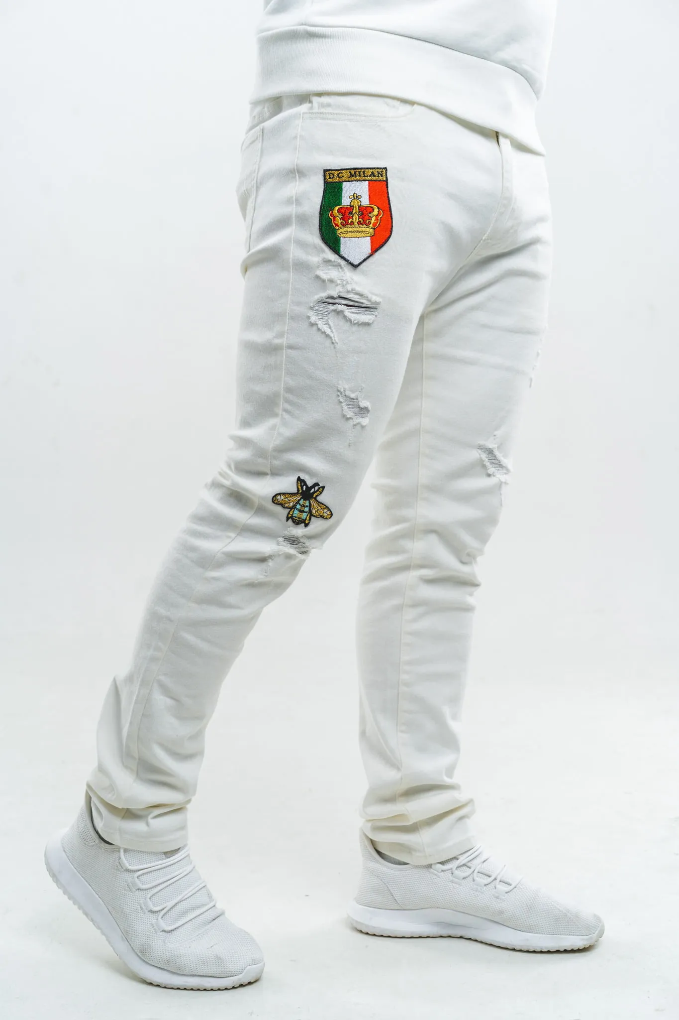 White Slim-fit Jeans with 3 logos