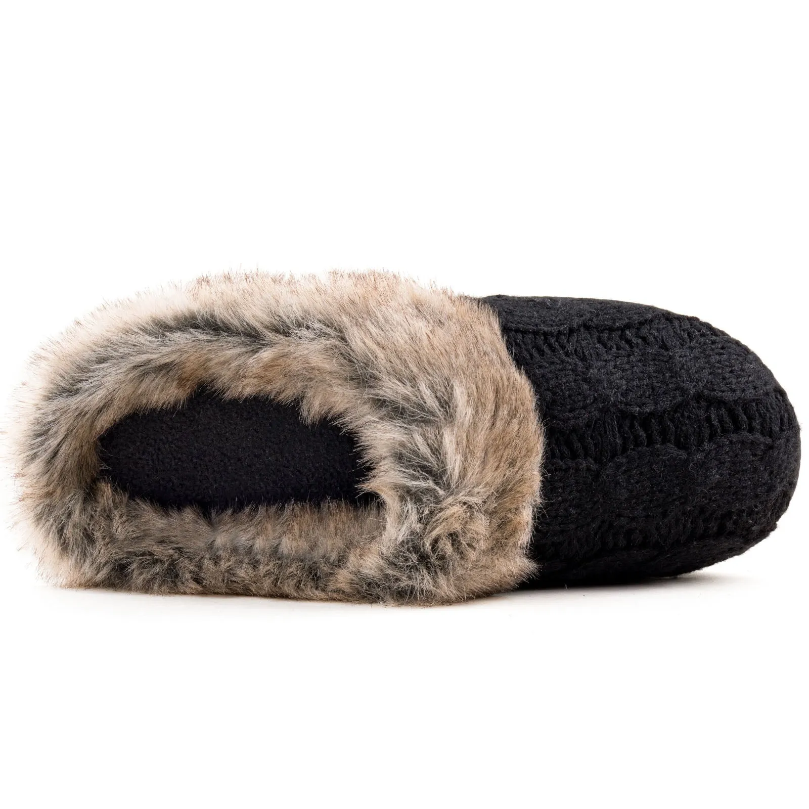 Women's Cable Knit Faux Fur Collar Slipper