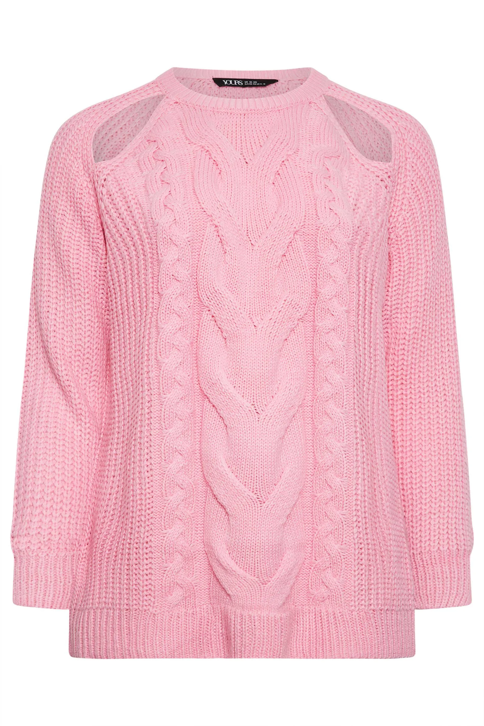 YOURS Curve Pink Cable Knit Cut Out Jumper